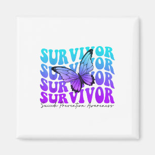 Aimant Papillon Groovy sarcelle et ruban violet Suicide