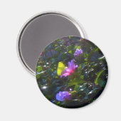 Aimant Papillon jaune sur Rose rose de Sharon (Recto/Verso)