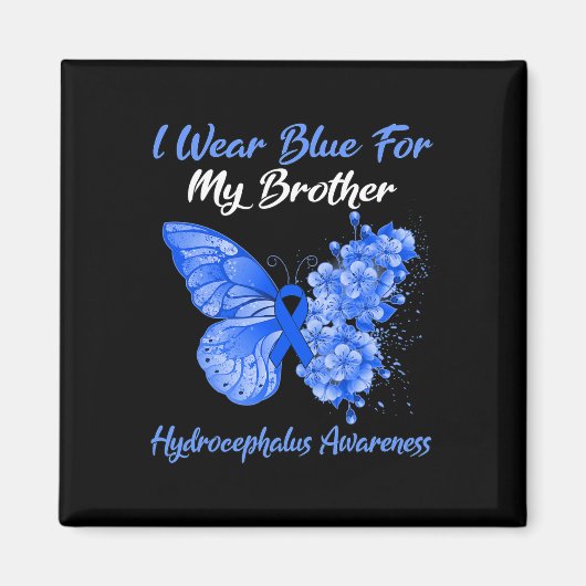 Aimant Papillon Je Porte Du Bleu Pour Mon Frère Hydrocéph (Devant)
