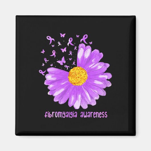 Aimant Papillon marguerrier violet ruban Fibromyalgie (Devant)
