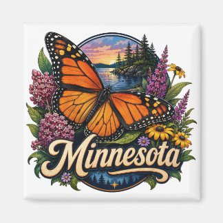 Aimant Papillon monarchique du Minnesota et fleurs sauvag