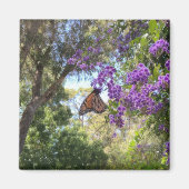 Aimant Papillon Monarque sur Fleurs Violettes (Devant)