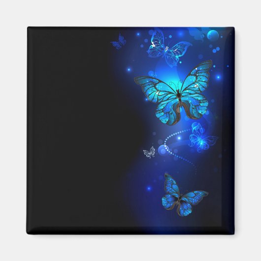 Aimant Papillon Morpho sur fond sombre (Devant)