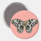 Aimant Papillon noir et blanc, arrière - plan corail rose (Recto/Verso)