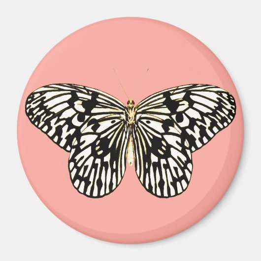 Aimant Papillon noir et blanc, arrière - plan corail rose (Devant)
