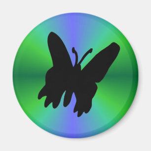 Aimant Papillon noir sur Arc-en-ciel bleu vert