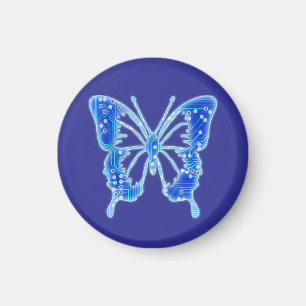 Aimant Papillon numérique bleu, personnaliser arrière - p