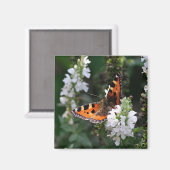 Aimant Papillon orange et fleurs blanches (Recto/Verso)