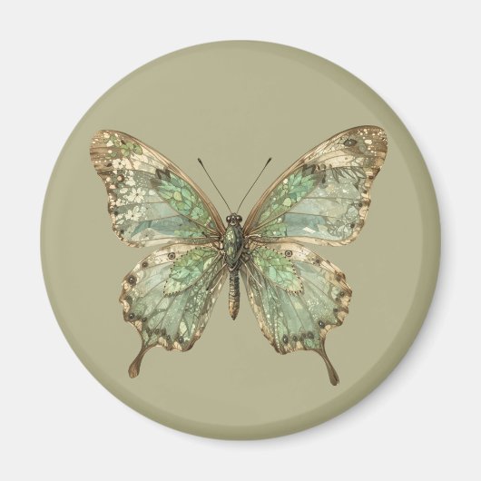 Aimant Papillon Orné aux Ailes à Motif de Feuille (Devant)