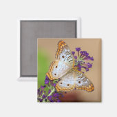 Aimant Papillon Peacock blanc sur Fleurs violettes (Recto/Verso)