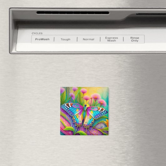 Aimant Papillon psychédélique coloré et Fleur sauvage (In Situ (Lave-vaisselle))