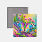 Aimant Papillon Psychédélique Coloré et Fleurs Sauvages (Recto/Verso)