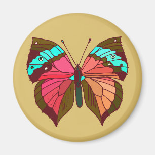 Aimant Papillon rayé turquoise