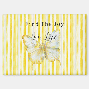 Aimant Papillon Rayures Blanches Jaune Citron Trouve Joie