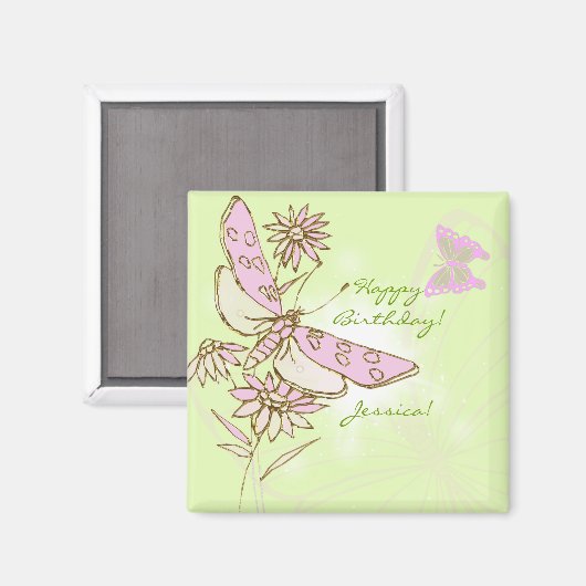 Aimant Papillon Rose Citron Vert (Recto/Verso)
