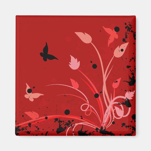 Aimant Papillon rouge Grunge (Devant)