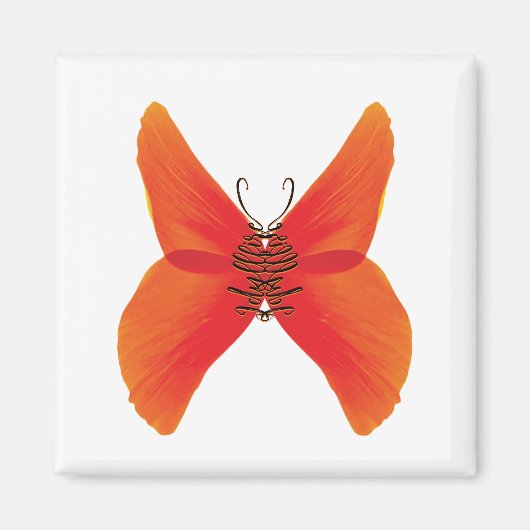 Aimant Papillon rouge orange avec votre nom (Devant)