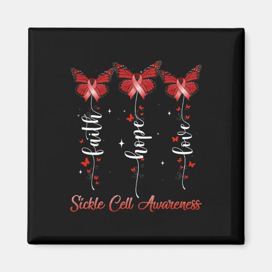 Aimant Papillon Ruban Faith Hope Love Sickle Cell Aware (Devant)