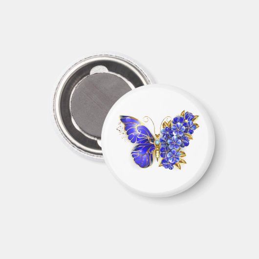 Aimant Papillon saphir à fleurs (Recto/Verso)