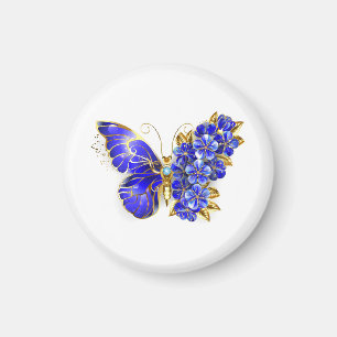 Aimant Papillon saphir à fleurs