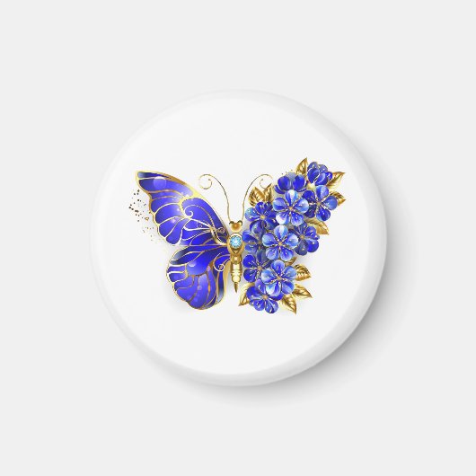 Aimant Papillon saphir à fleurs (Devant)