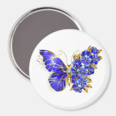 Aimant Papillon saphir à fleurs (Recto/Verso)
