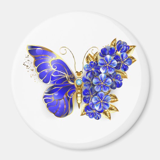 Aimant Papillon saphir à fleurs (Devant)