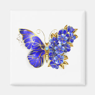 Aimant Papillon saphir à fleurs