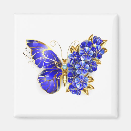 Aimant Papillon Saphir Fleur (Devant)