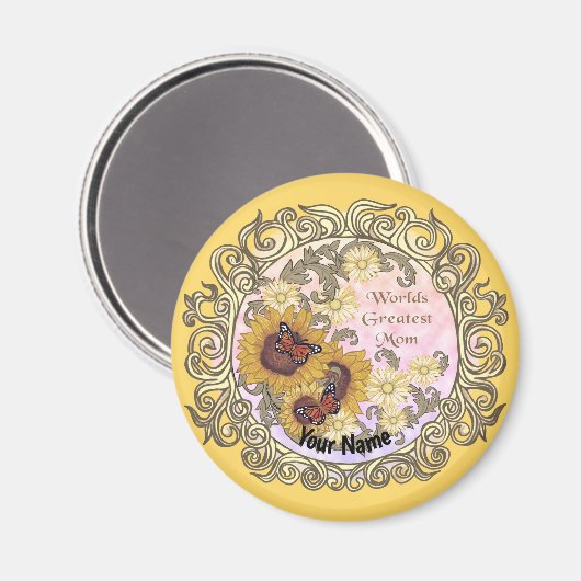 Aimant Papillon Sunflower Maman nom personnalisé (Recto/Verso)