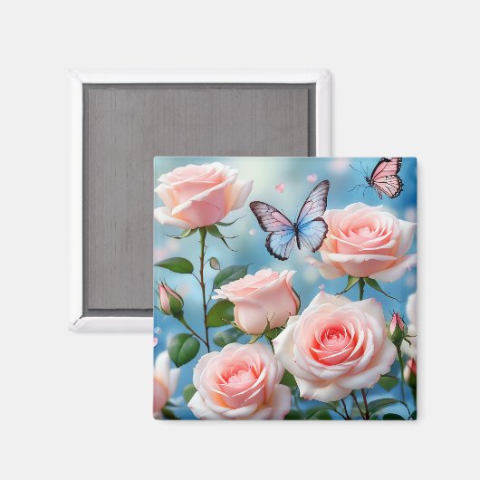 Aimant Papillon Sur Fleur Rose (Recto/Verso)