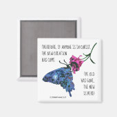 Aimant Papillon sur Fleur, Verse de 2 Corinthiens 5:17 (Recto/Verso)