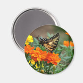 Aimant Papillon sur l'aimant des fleurs orange et jaune (Recto/Verso)