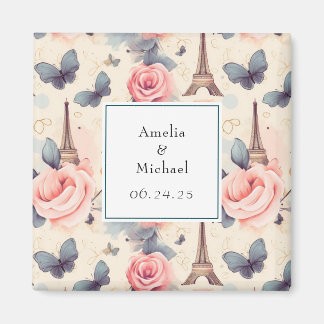 Aimant Papillon Tour Eiffel et Roses Sauvez la date