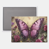 Aimant Papillon violet Rose Bush peinture (Recto/Verso)