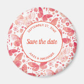Aimant Papillons Aquarelle Coral rose Enregistrer la date (Devant)