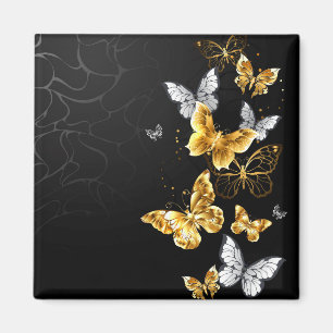 Aimant Papillons blancs et dorés