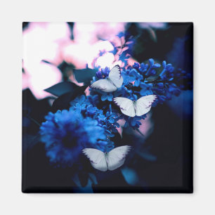 Aimant Papillons blancs Fleurs bleues, papillon