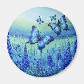 Aimant Papillons Bleus avec des Fleurs Bleues, (Devant)