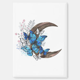 Aimant Papillons bleus sur croissant en bois