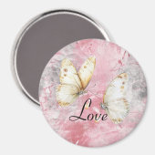 Aimant Papillons d'argent roses Amour (Recto/Verso)
