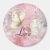 Aimant Papillons d'argent roses Amour (Devant)