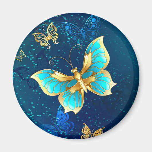 Aimant Papillons dorés sur fond bleu (Devant)