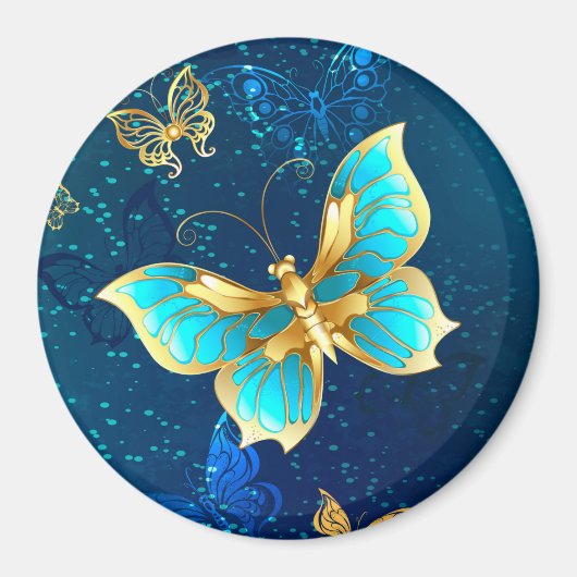 Aimant Papillons dorés sur fond bleu (Devant)