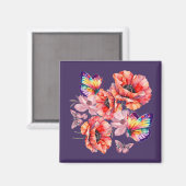 Aimant Papillons et fleurs de pavot (Recto/Verso)