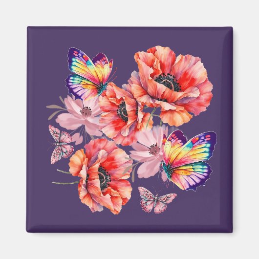 Aimant Papillons et fleurs de pavot (Devant)