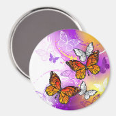 Aimant Papillons Monarque sur Arrière - plan pourpre (Recto/Verso)
