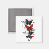 Aimant Papillons noirs et rouges volants (Recto/Verso)