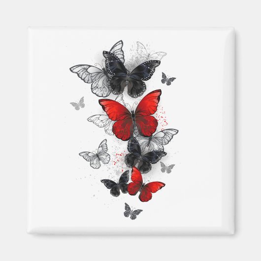 Aimant Papillons noirs et rouges volants (Devant)