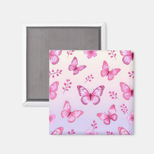 Aimant Papillons roses et motif de fleurs